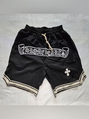 Chrome Hearts Black Athletic Shorts with Cream Trim and Logo